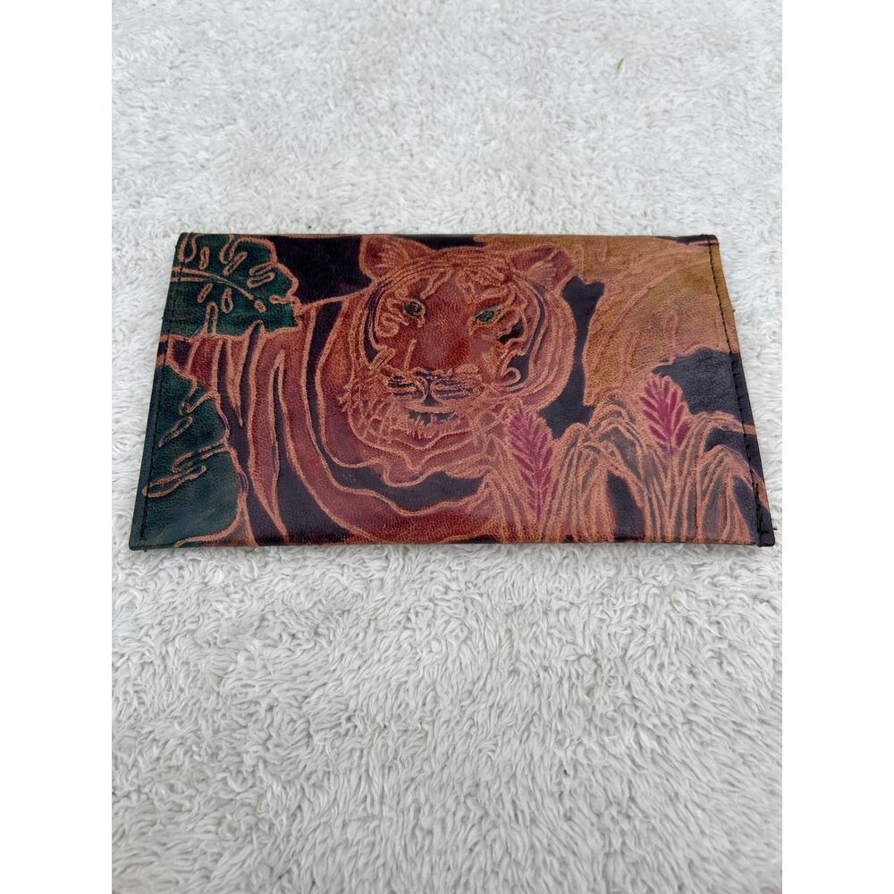 Leather Wallet Black Brown Green Embossed Tigers Multi Pocket Coin Purse India - Picture 2 of 8